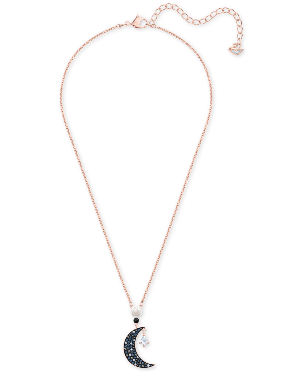 Swarovski Rose Gold-Tone Imitation Pearl & Crystal Moon Pendant Necklace, 15-5/8