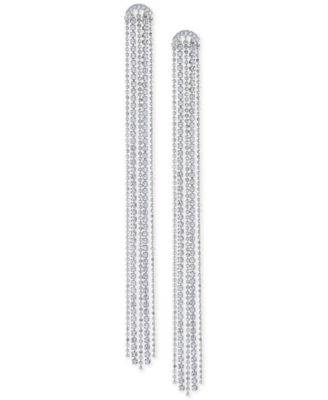 Swarovski - Silver-Tone Crystal Tassel Linear Drop Earrings