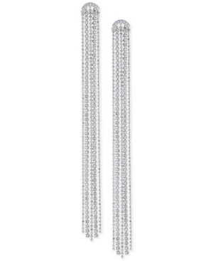 image of Swarovski Silver-Tone Crystal Tassel Linear Drop Earrings