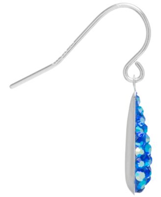 Blue Crystal Pav&eacute; Elongated Teardrop Earrings in Sterling Silver