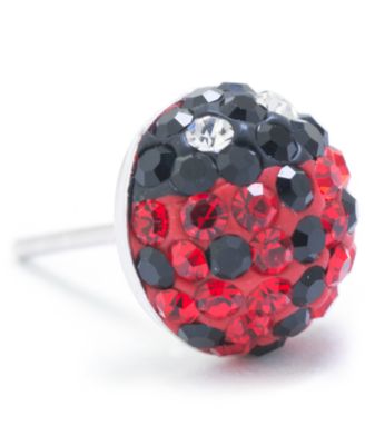 Black, Red, & White Crystal Pav&eacute; Ladybug Stud Earrings in Sterling Silver