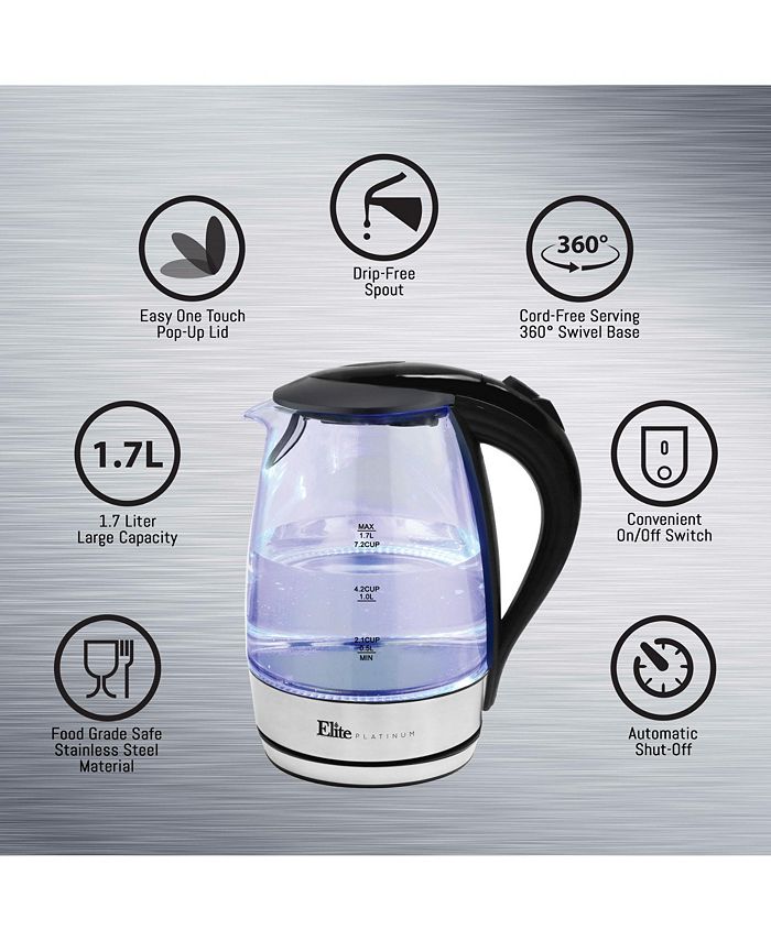 Elite Platinum 1.7L Cordless Glass Kettle Macy's
