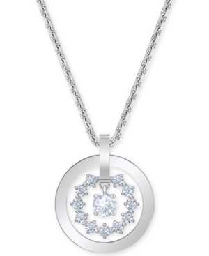 image of Swarovski Silver-Tone Crystal Circle Pendant Necklace, 14-7/8