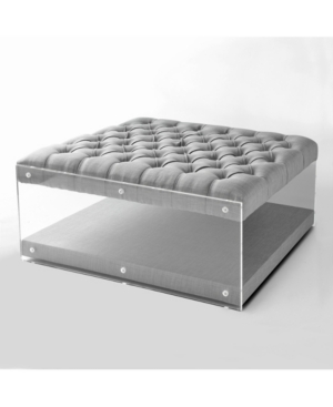 Inspired Home Audrey Button Tufted Cocktail Ottoman With Acrylic Sides In Gray