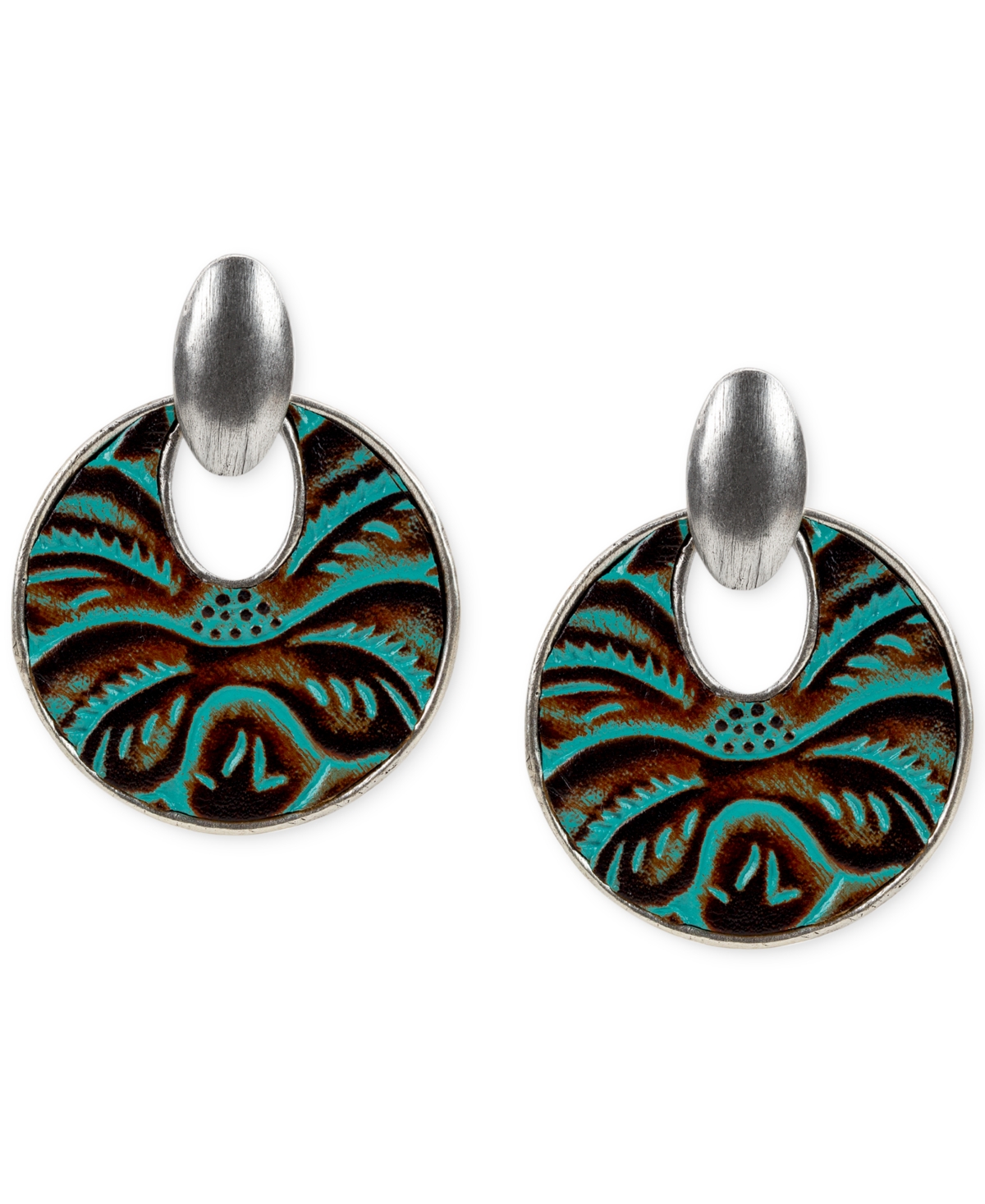Leather Doorknocker Earrings - Turquoise