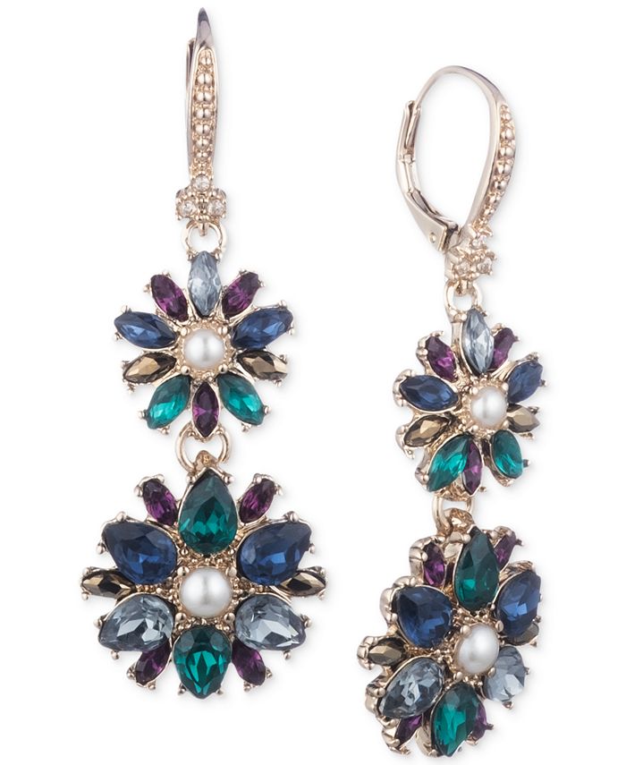 Marchesa Imitation Pearl & Crystal Cluster Double Drop Earrings - Macy's