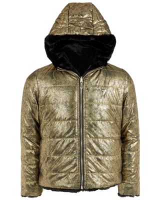 GUESS - Big Girls Reversible Metallic Faux Fur Puffer Jacket