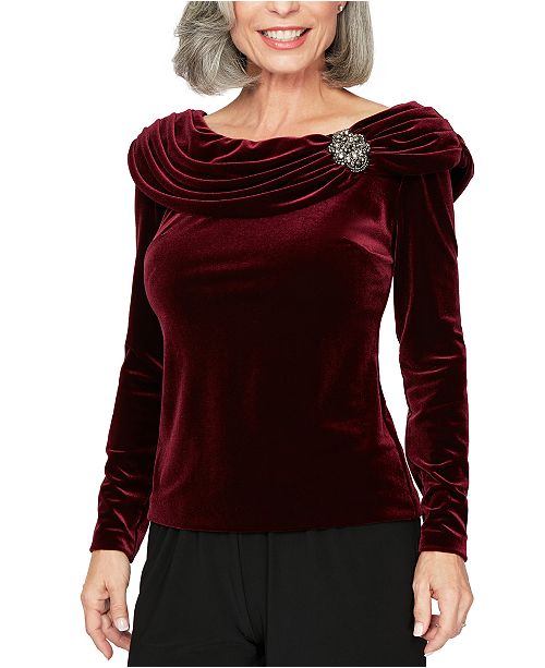 Alex Evenings Rhinestone Draped Velvet Blouse Reviews Tops
