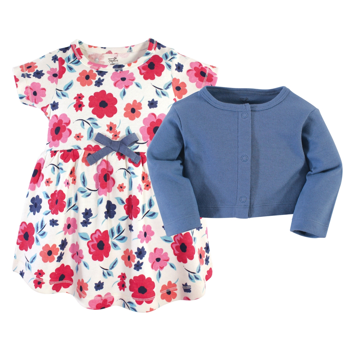 Touched by Nature Toddler Girls Organic Cotton Dress and Cardigan 2pc Set,- Garden Floral