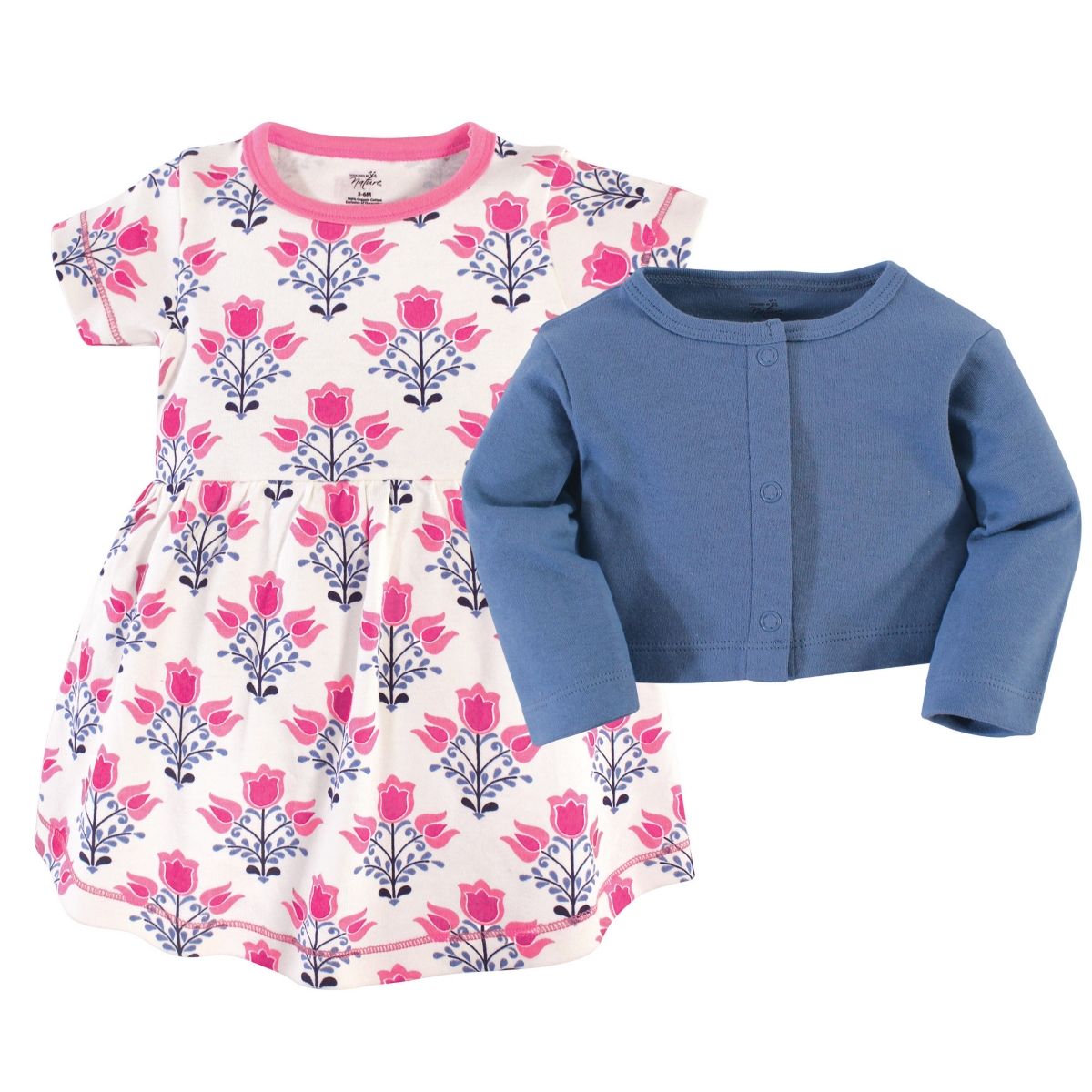 Touched by Nature Baby Girls Baby Organic Cotton Dress and Cardigan 2pc Set,- Abstract Flower