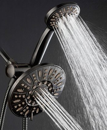 Aquadance - High-Pressure 48-Setting Dual Shower Head Combo with Extra-long 6 Foot Hose