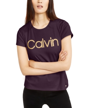 Calvin Klein Embellished Logo T-shirt In Aubergine