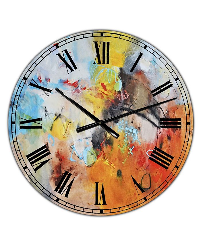 Designart Blue and Yellow Color Spatters II Large Modern Wall Clock ...