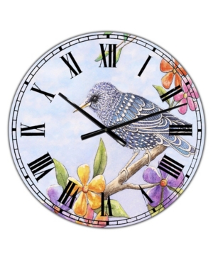 Designart Starling Bird with Flowers Large Cottage Wall Clock - 36