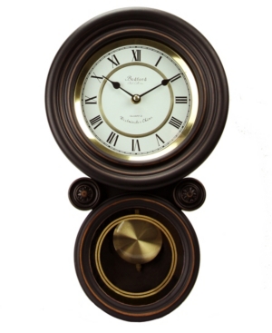 Bedford Clock Collection Contemporary Round Wall Clock With Pendulum In Solid Black Oak