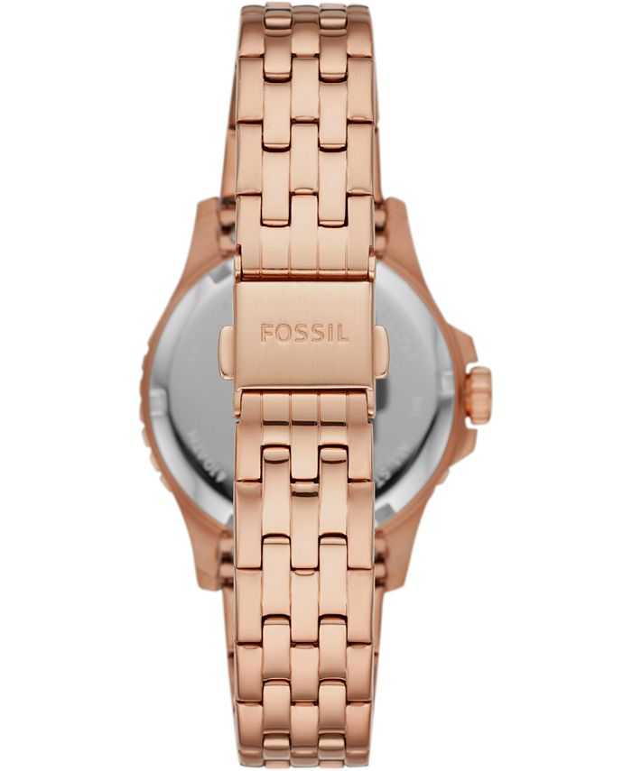 Fossil Women's Blue Diver Rose Gold-Tone Stainless Steel Bracelet Watch ...