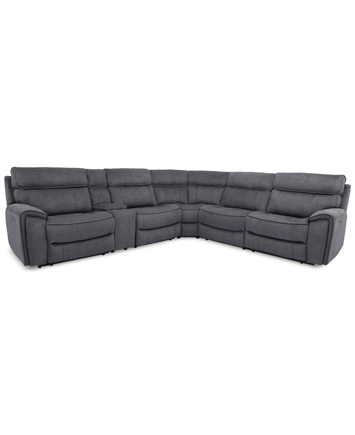 Furniture Hutchenson 6-pc. Fabric Sectional With 3 Power Recliners, Power Headrests And Console With Usb In Charcoal Moss