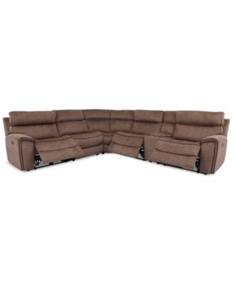 Hutchenson 6-Pc. Fabric Sectional with 3 Power Recliners, Power Headrests and Console with USB
