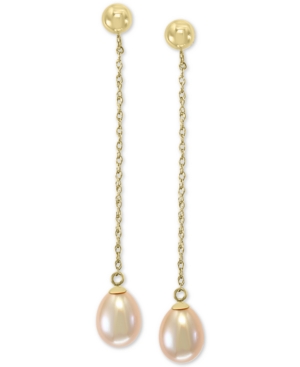 image of Effy Gray Cultured Freshwater Pearl (7mm) Drop Earrings in 14k Gold (Also in Peach Cultured Freshwater Pearl)