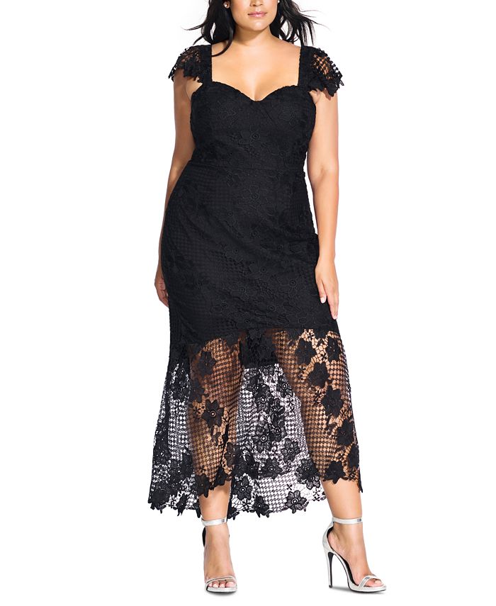 City Chic Trendy Plus Size Embroidered Lace Mermaid Dress - Macy's