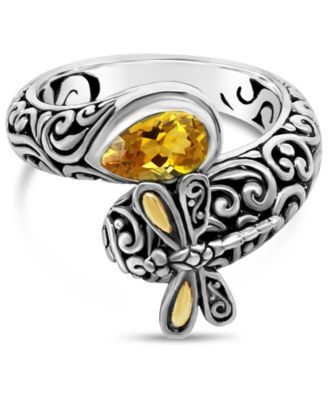 DEVATA - Gemstone Sweet Dragonfly Classic Ring in Sterling Silver and 18k Yellow Gold Accents (Available in Citrine and Peridot)