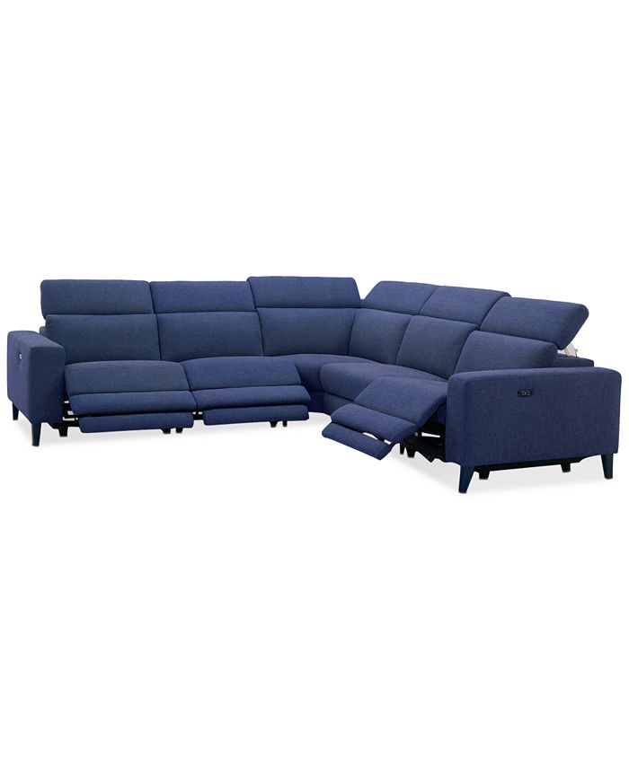 Furniture - Sleannah 5-Pc. Fabric "L" Shape Sectional with 3 Power Recliners