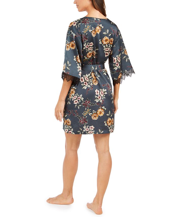 INC International Concepts INC LaceTrim FloralPrint Satin Wrap Robe