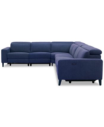 Furniture - Sleannah 6-Pc. Fabric "L" Shape Sectional with 3 Power Recliners