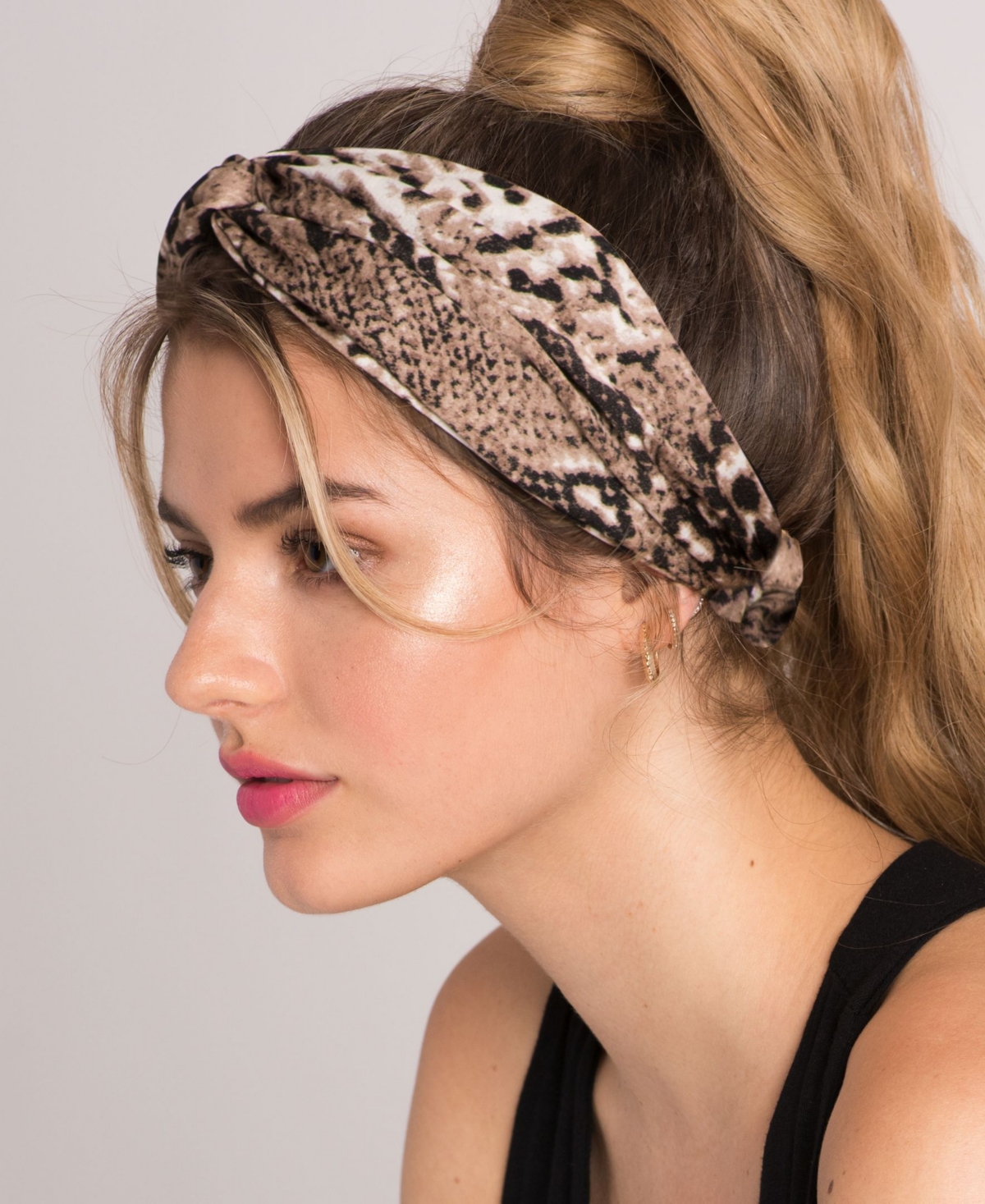 Snakeskin Print Top Knot Wrap Style Headband - Khaki
