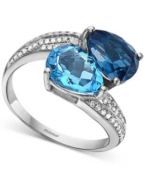 image of Effy Blue Topaz (4 ct. t.w.) & Diamond (1/5 ct. t.w.) Bypass Ring in 14k White Gold