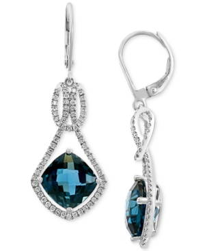 image of Effy London Blue Topaz (8 ct. t.w.) & Diamond (1/2 ct. t.w.) Drop Earrings in 14k White Gold