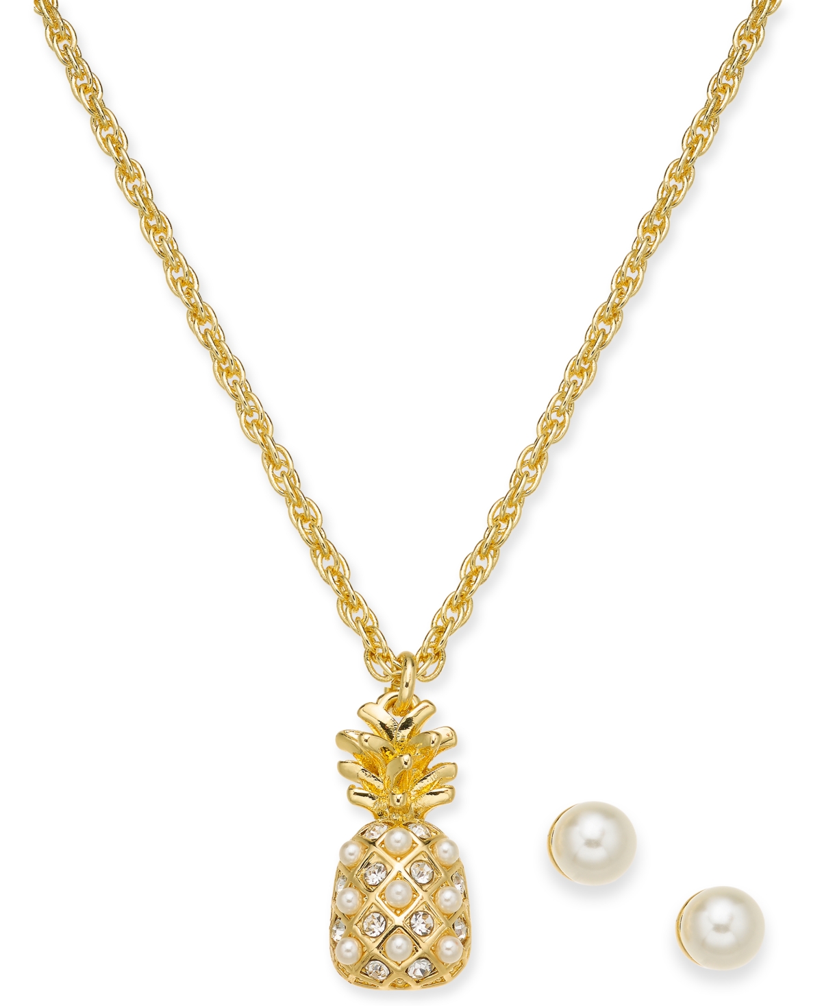 Charter Club Gold-Tone Crystal Pendant Necklace & Stud Earrings