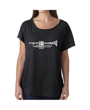 image of La Pop Art Women-s Dolman Cut Word Art Shirt - Trumpet