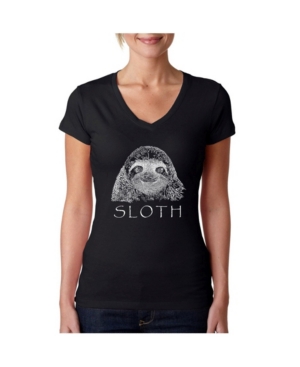 image of La Pop Art Women-s Word Art V-Neck T-Shirt - Sloth