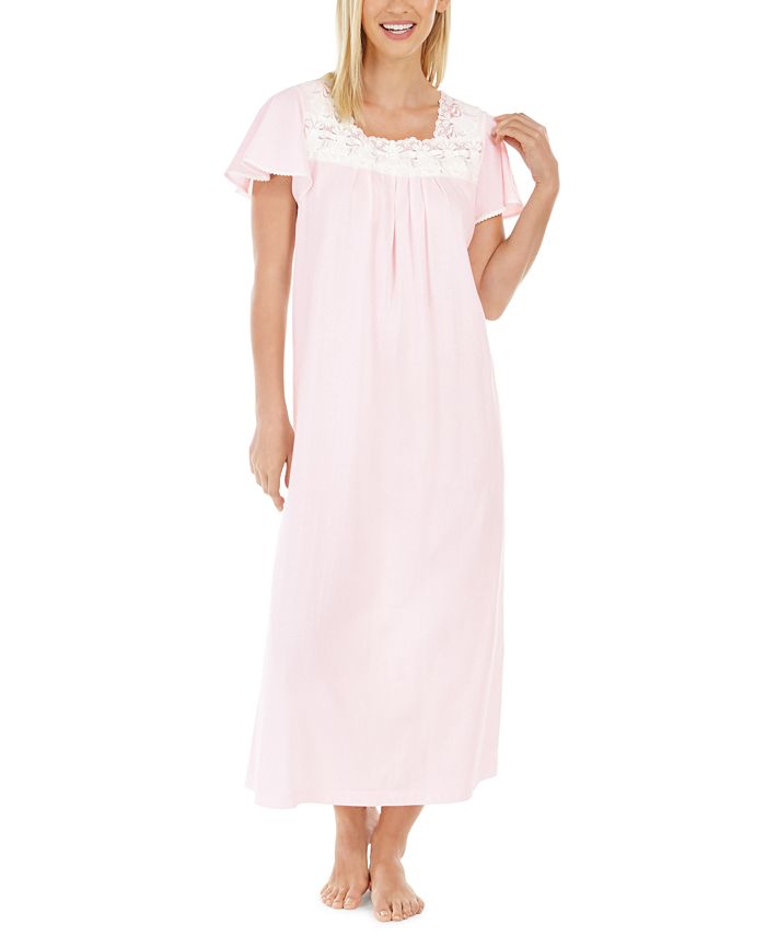 Miss Elaine Women's Cotton Lace-Trim Long Nightgown - Macy's