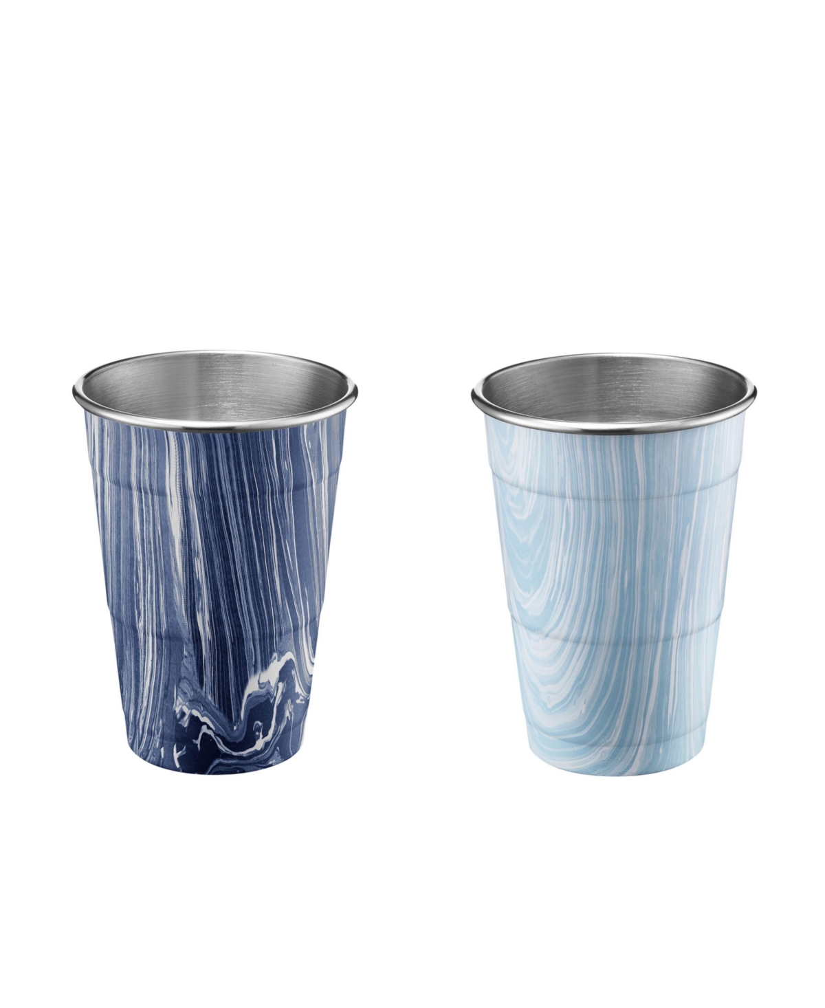 Thirstystone by Cambridge Navy and Light Blue Swirl 18 oz Party Cups - Set of 2 - Navy And Light Blue Swirl