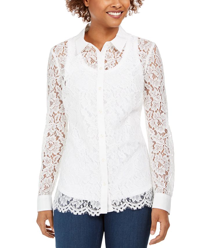 Charter Club Petite Lace ButtonUp Shirt, Created for Macy's Macy's