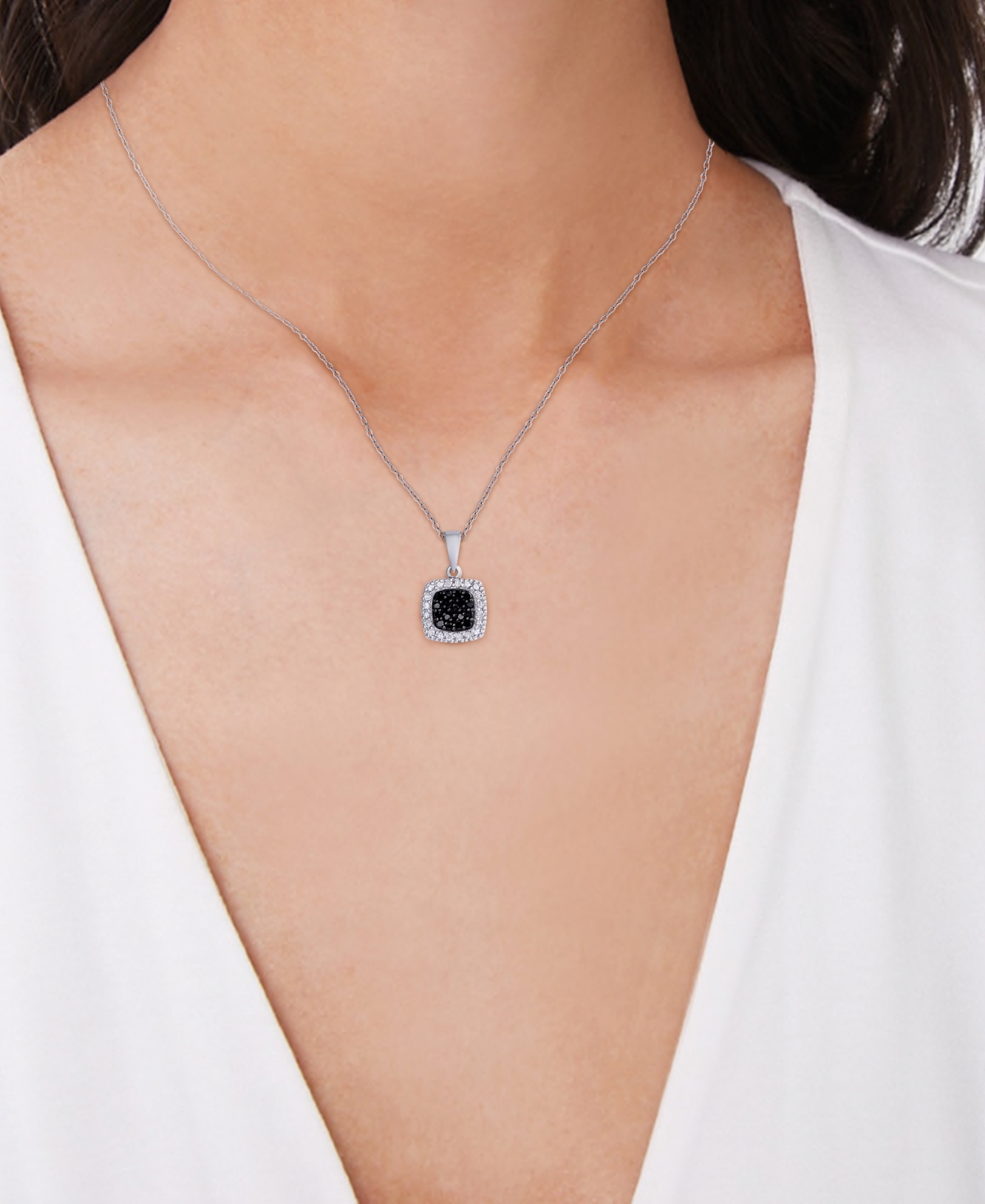 Black and White Diamond 1/4 ct. t.w. Cushion Square Pendant Necklace in Sterling- Silver