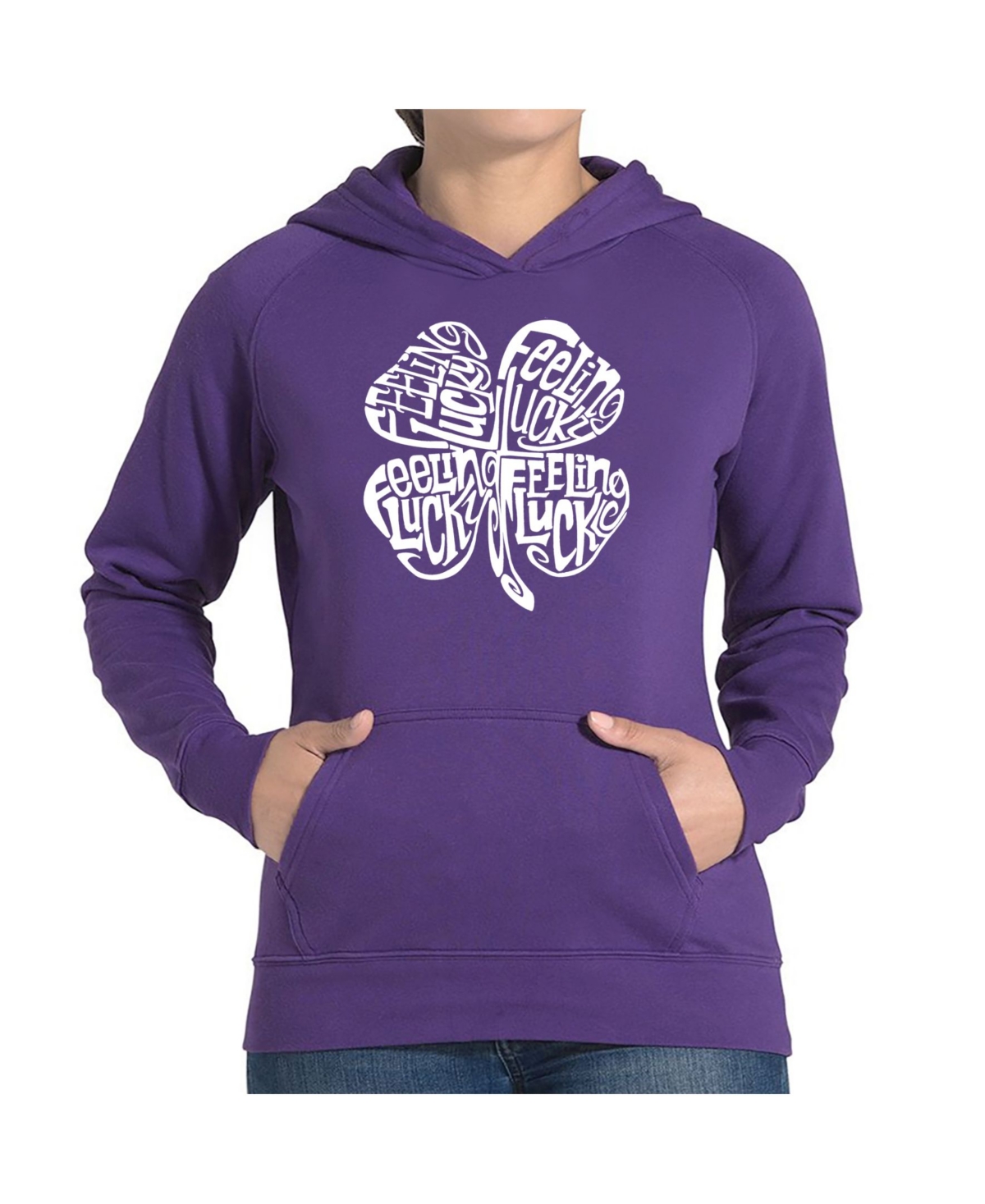 La Pop Art Women's Word Art Hooded Sweatshirt -Feeling Lucky
