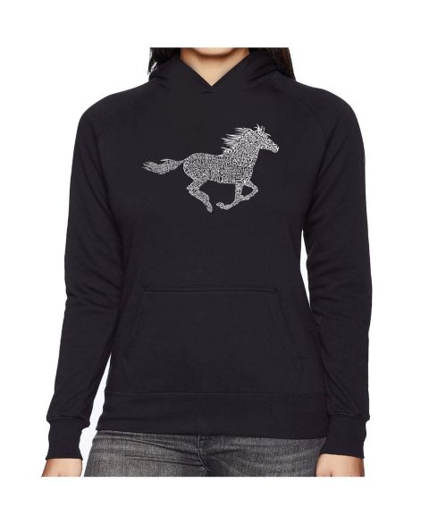 Женское худи LA Pop Art Word Art Hooded Sweatshirt -Horse Breeds, цвет: Чёрный