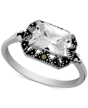 image of Swarovski Marcasite & Crystal Statement Ring in Fine Silver-Plate