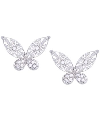 Macy's - Diamond (1/10 ct. t.w.) Butterfly Miracle Plate Stud Earrings in Sterling Silver