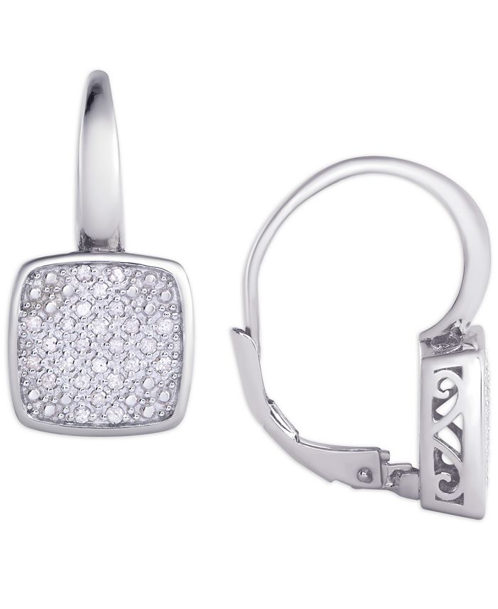 Macy's - Diamond (1/4 ct. t.w.) Square Cushion Leverback Earrings in Sterling Silver