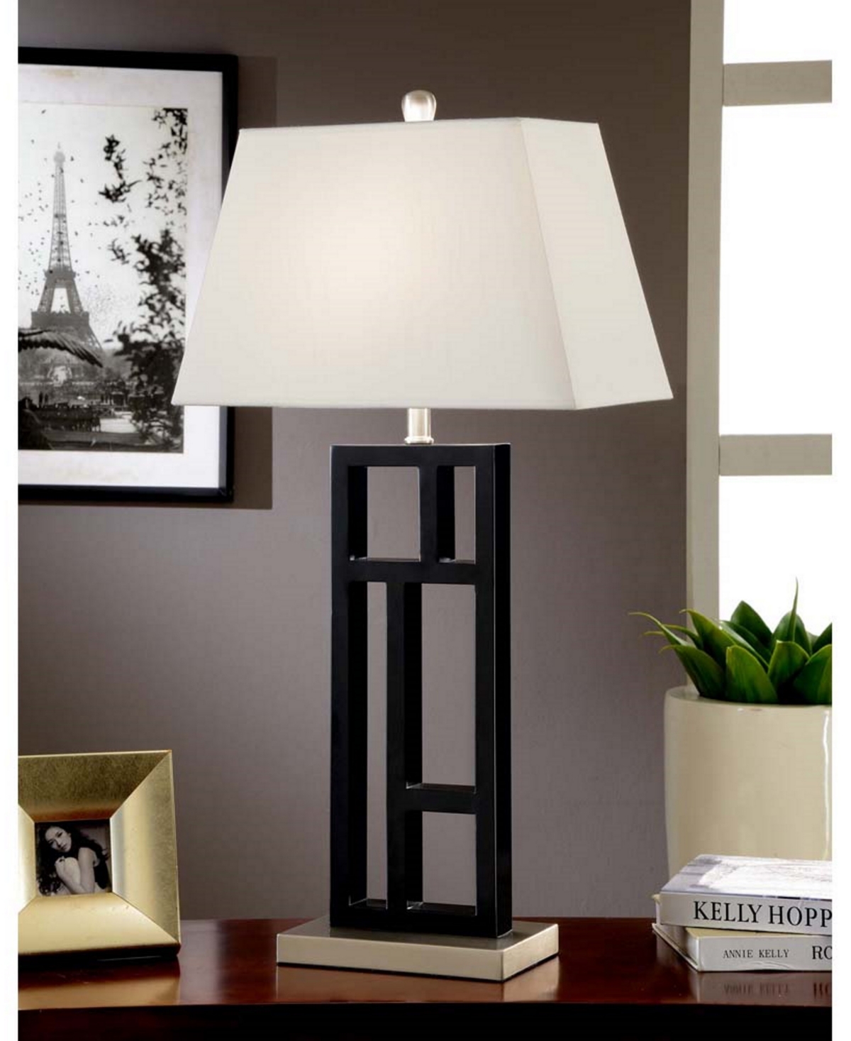 Artiva Usa Perry Modern Black and Brushed Steel Geometric-Sculptured Metal Table Lamp with Empire Shade