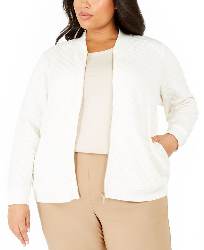 Plus size store white bomber jacket