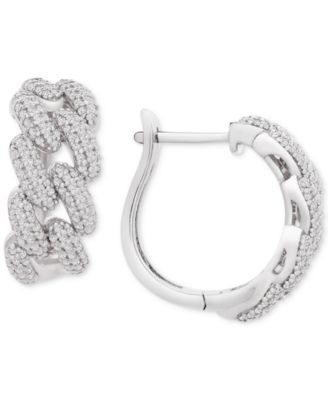 Diamond Chain Link Detail Small Hoop Earrings (1 ct. t.w.) in Sterling Silver, .79", Created for Macy's