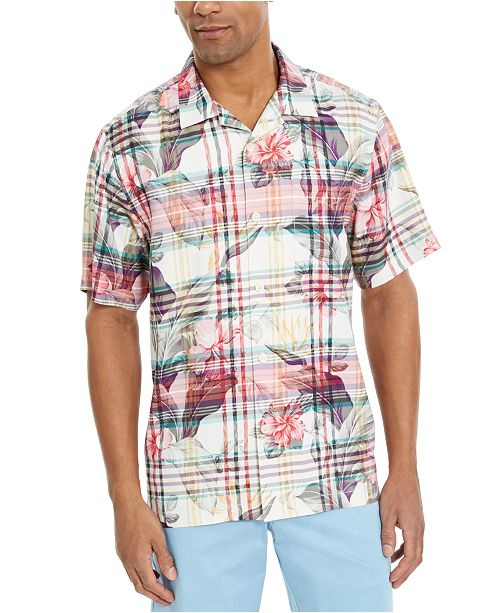 Tommy Bahama Men S Huladays Plaid Tropical Print Camp Shirt