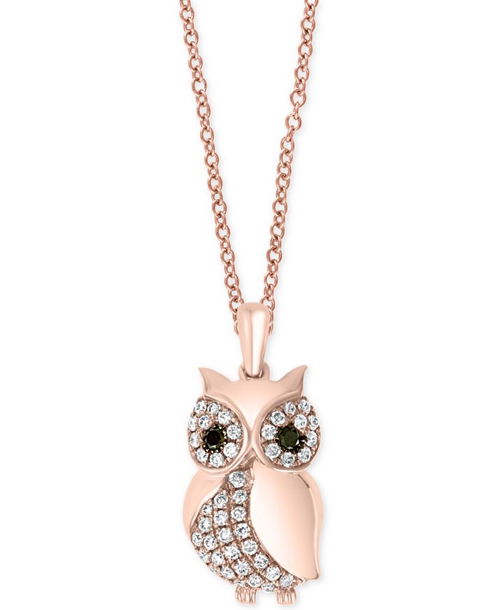 EFFY Collection EFFY® Diamond Owl 18 Pendant Necklace (1/4 ct. t.w.) in  14k Rose Gold - Macy's