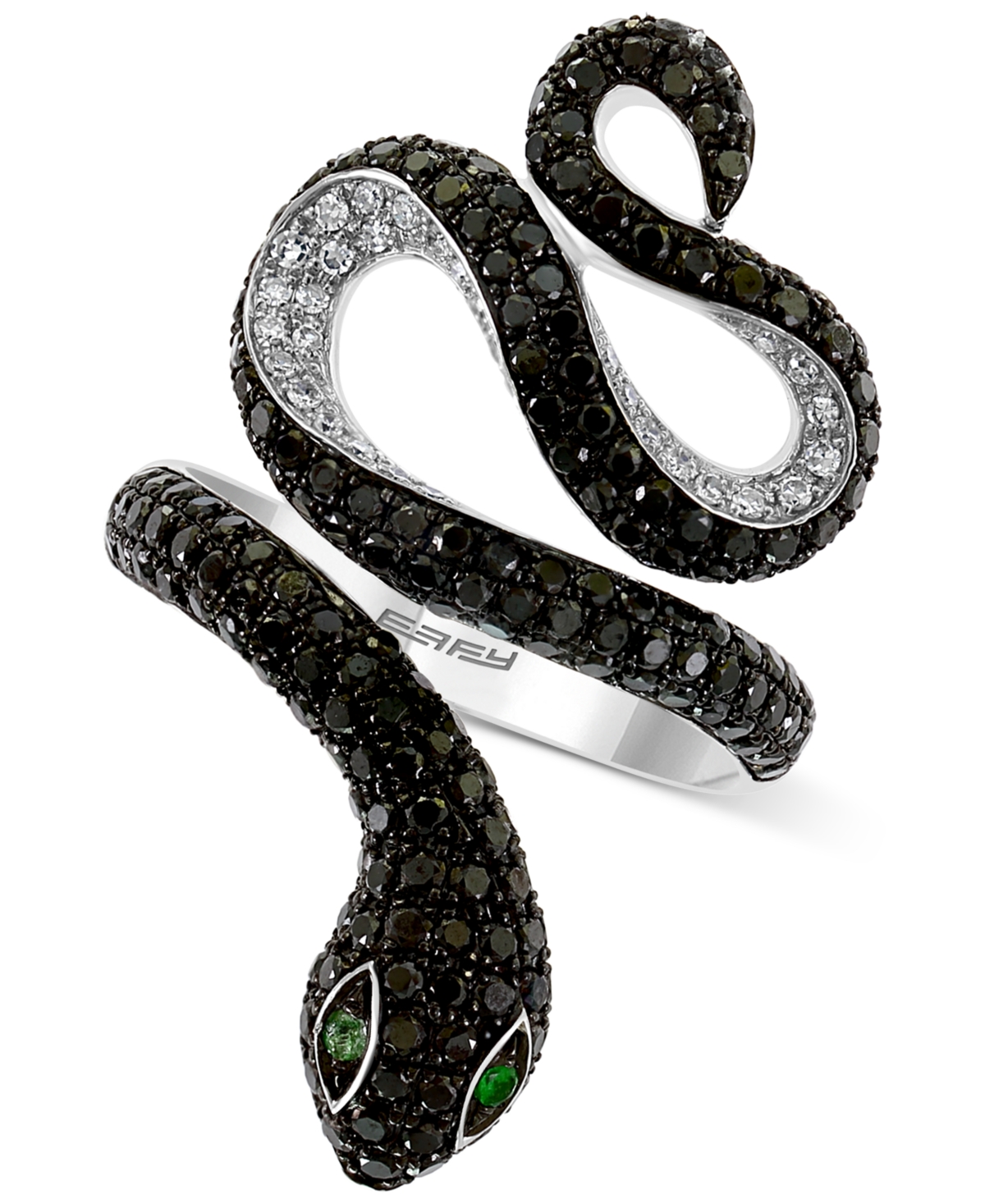 Effy Diamond (1-5/8 ct. t.w.) & Emerald Accent Snake Ring in 14k- White Gold
