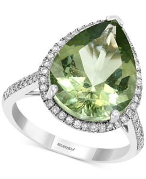 image of Effy Green Quartz (7-1/20 ct. t.w.) & Diamond (1/3 ct. t.w.) Pear Statement Ring in 14k White Gold